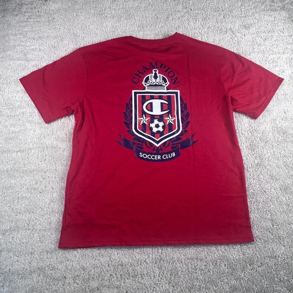 Champion Boys Red Soccer Club Graphic T-Shirt Short Sleeve Size L 14-16 NWT